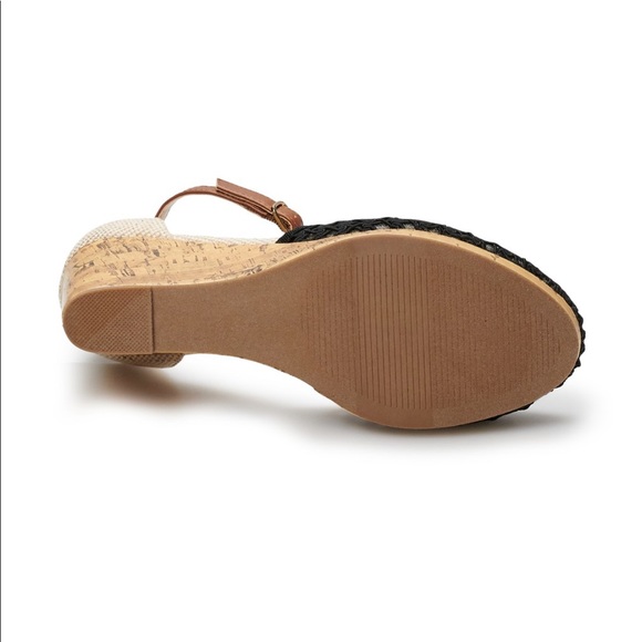Black & Tan Wedges Espadrilles Lace Memory Foam - Picture 5 of 8